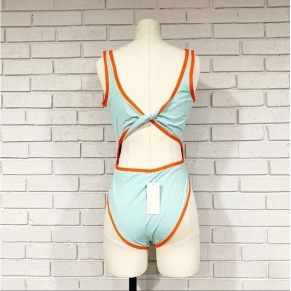 L*Space Women Blue Orange Kira Cutout Twist Back Bitsy Cut One Piece Swimsuit 12 - Picture 3 of 9
